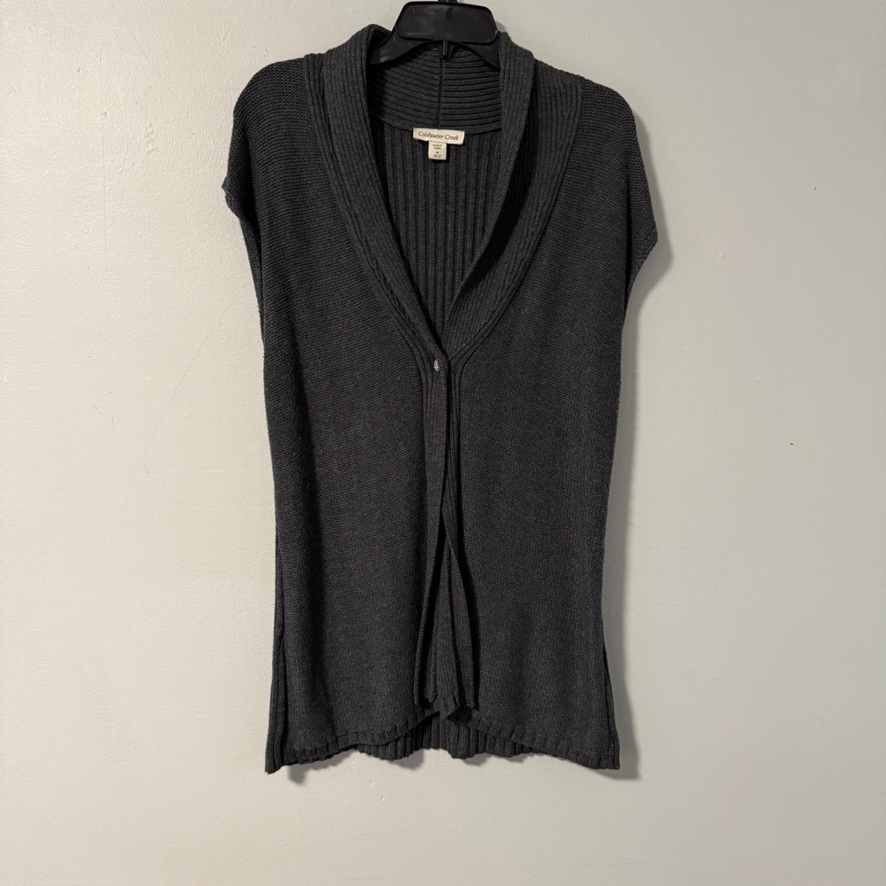 Coldwater Creek Charcoal Grey Sleeveless Knit Vest Cardigan Shawl Collar M 10 12